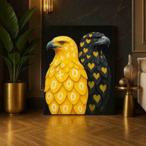 Modern Eagle Couple Wall Art Painting Black Gold Canvas - Image 3