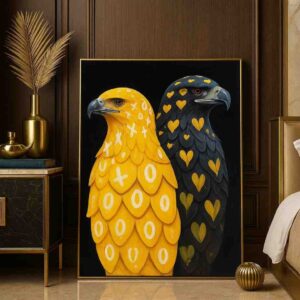 Modern Eagle Couple Wall Art Painting Black Gold Canvas - Image 4