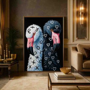 modern flamingo wall art, decorative flamingo painting, black and white flamingo artwork, contemporary bird canvas art, luxury animal wall décor, abstract flamingo painting, flamingo couple wall art, premium canvas wall art, modern home décor painting, stylish bird artwork, artistic flamingo canvas, designer wall art, flamingo portrait painting, luxury contemporary artwork, statement flamingo wall décor