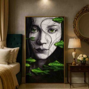 Surreal Monochrome Portrait with Green Fish - Image 2